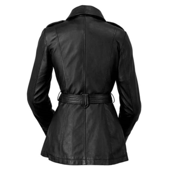 Whet Blu Mid-Length Belted Leather Jacket-Black-XXL-New without Tags - Picture 2 of 3